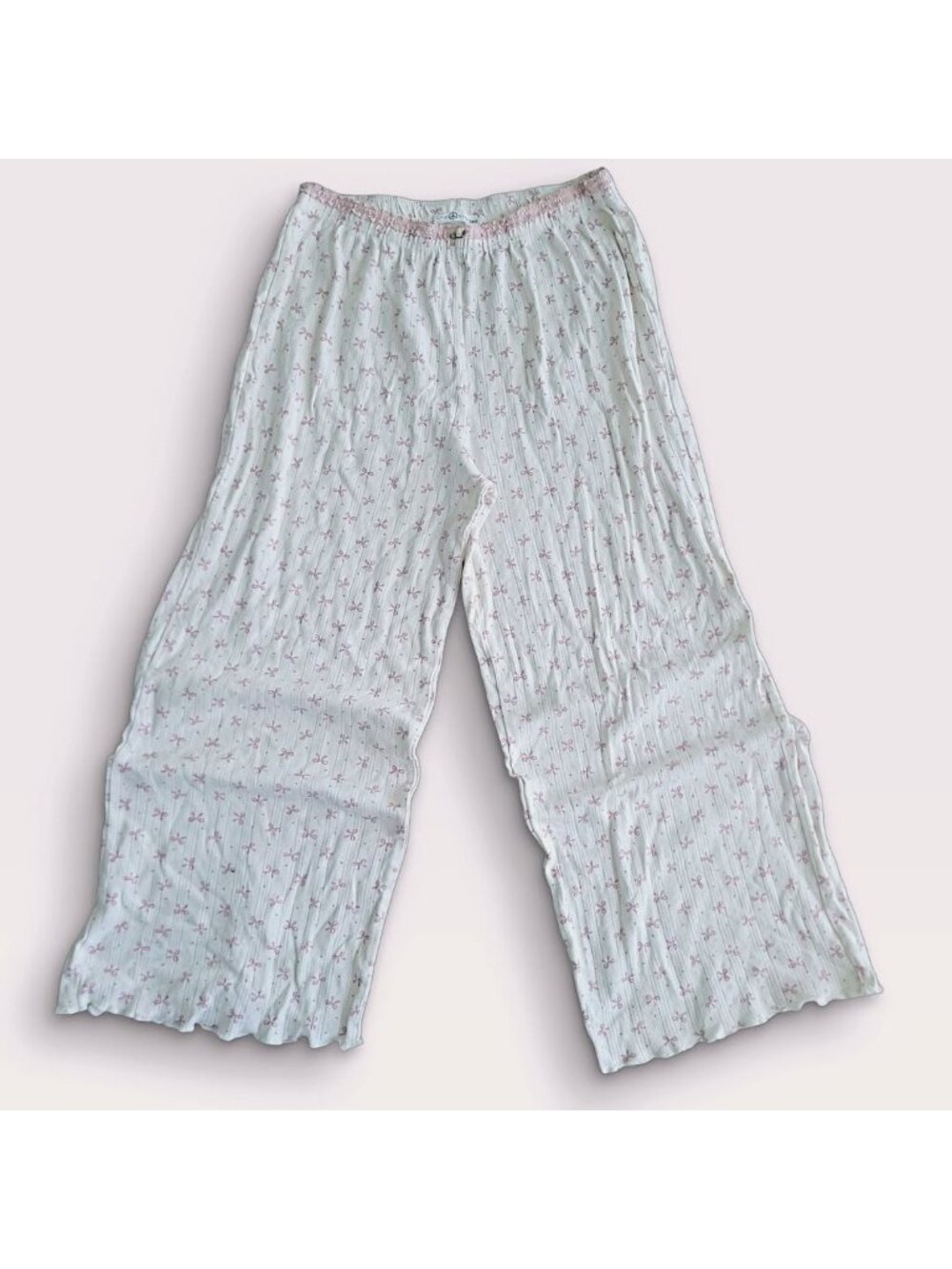 Love & Other Days Lace Ribbon Bow Wide Leg Sweatpants Trousers (L)